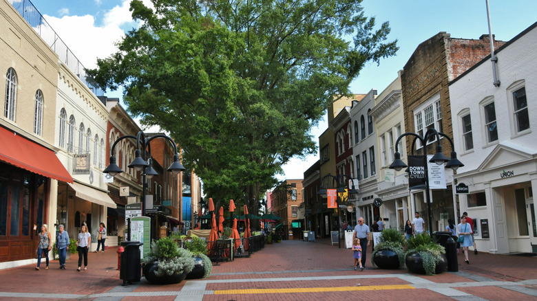 A street downtown in Charlottesville, Virginia.