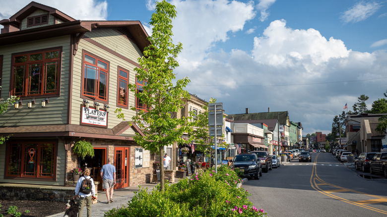A charming downtown strip of Lake Placid, New York.