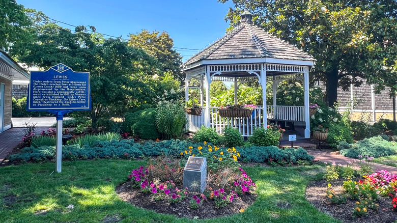 A gazebo and flowers in Lewes, Delaware.