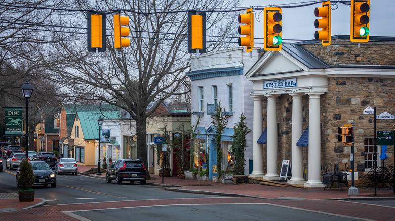 A quaint street in downtown Middleburg, Virginia.