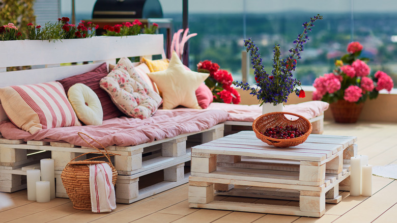 Patio sofa with pillows