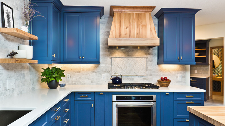 Kitchen with blue cabinets