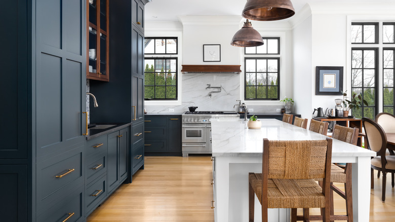 Dark blue kitchen cabinets