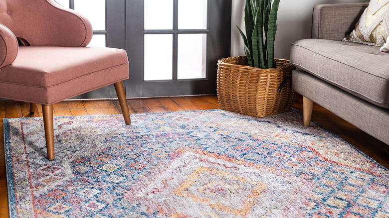 blue and pink rug