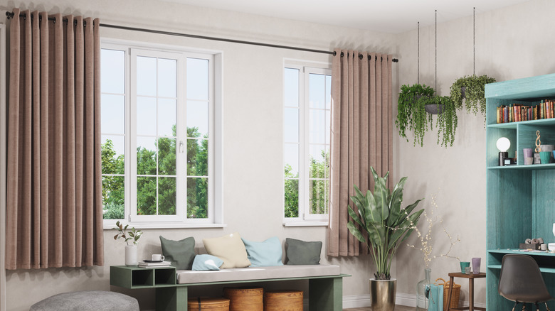 short curtains hanging on windows