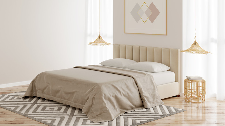 beige velvet headboard