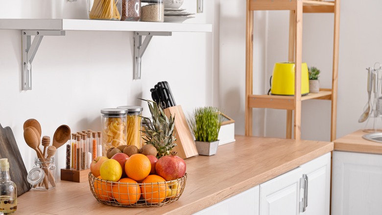 fruit basket in small kitchen