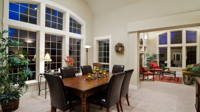 home interior with arched windows