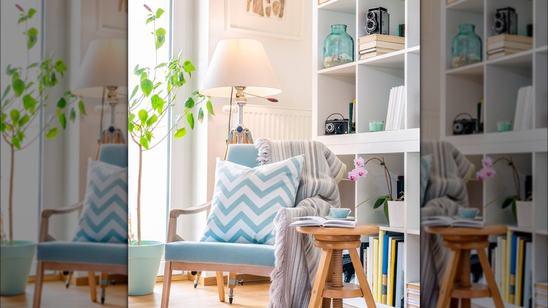 Reading nook with floor lamp