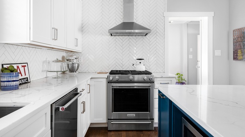 Kitchen with white countertops