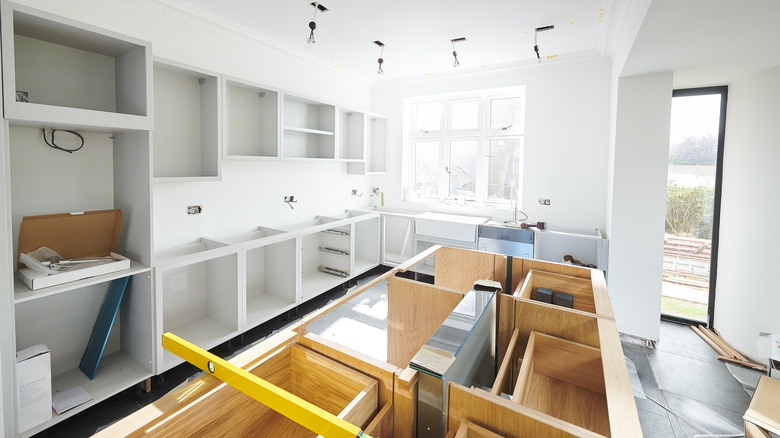 bright white kitchen under construction