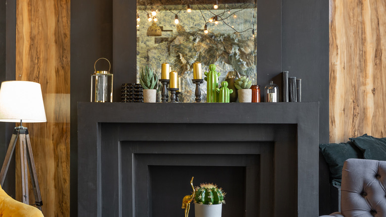 edgy and modern decorated mantle