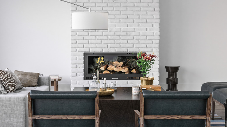 white brick living room fireplace 