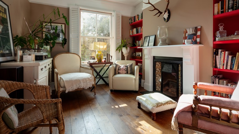 living room with many items