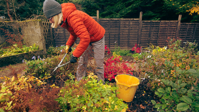 A person in a bright orange jacket