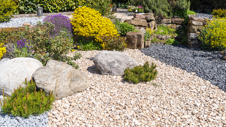 gravel in yard's flower bed