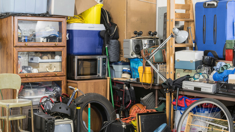 Home garage cluttered with stuff
