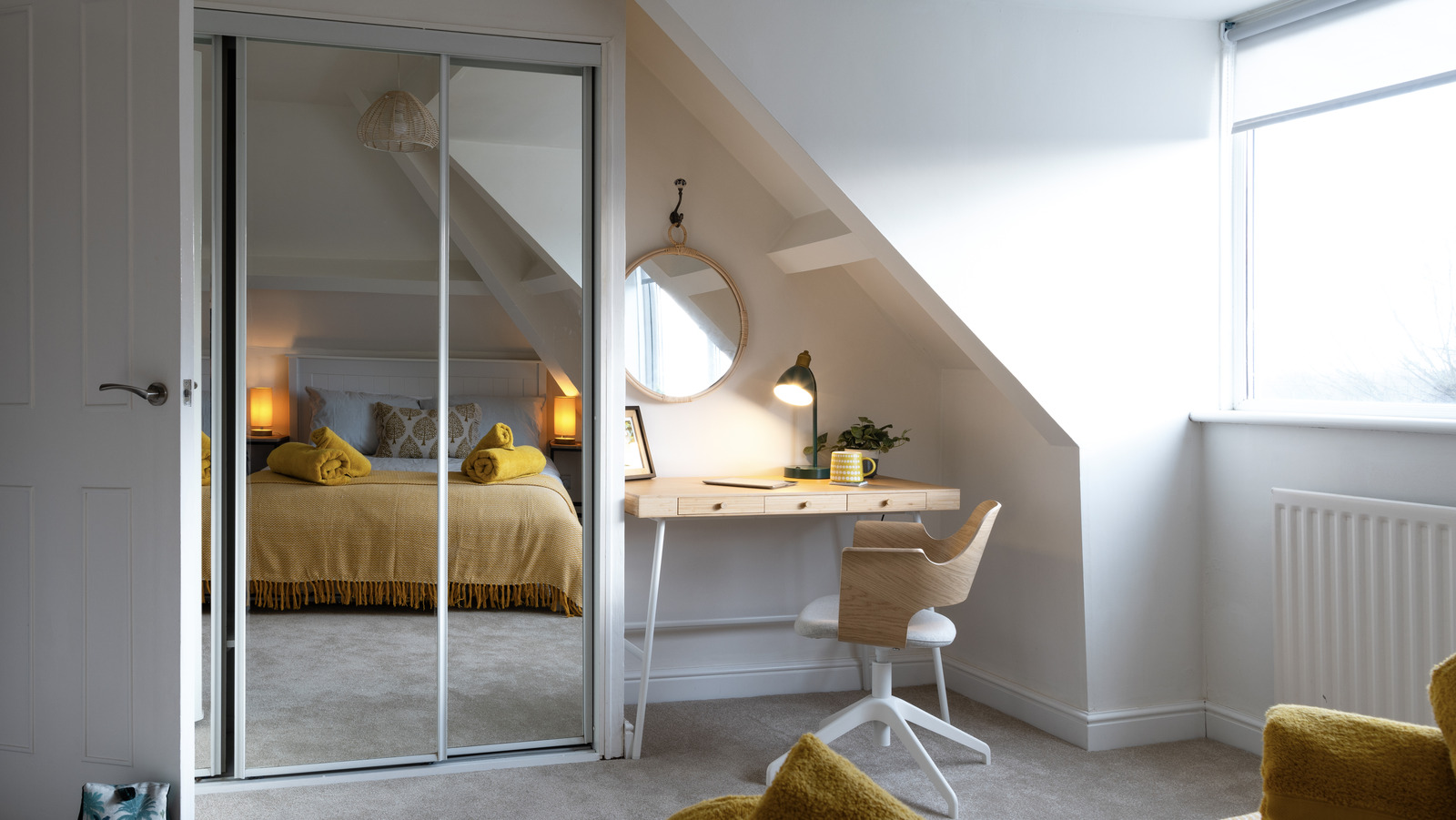 Hide Dated Mirrored Closets With An Elegant Curtain Idea