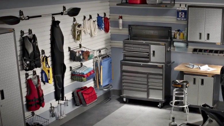 A garage with a GearWall Panel from Gladiator