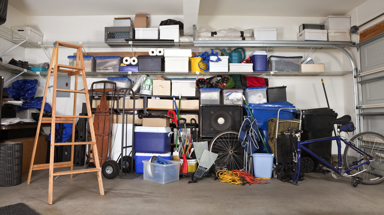 A cluttered home garage in need of organization