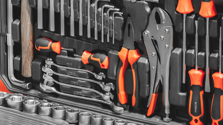 Close up photo of hand tools in tool kit