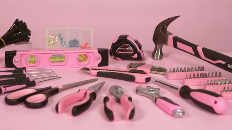 Workpro 263-Piece Pink Tool Kit on pink background