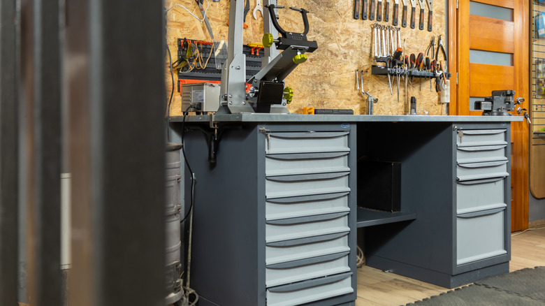 The interior of an organized garage.