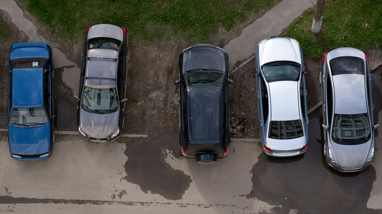 Cars parked on lawn
