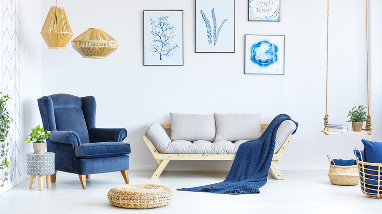 living room blue throw blanket
