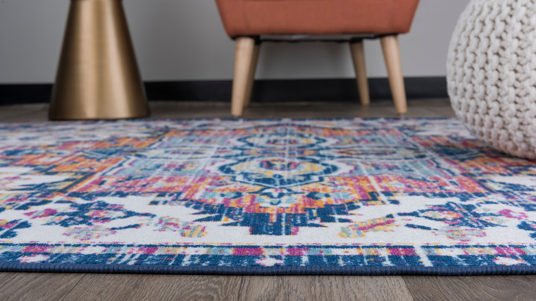 blue patterned living room rug