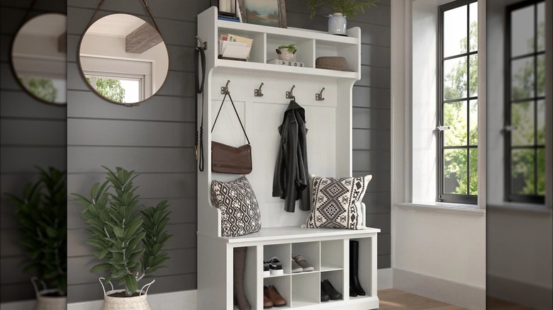A Bush Furniture Woodland Storage Bench and Hall Tree