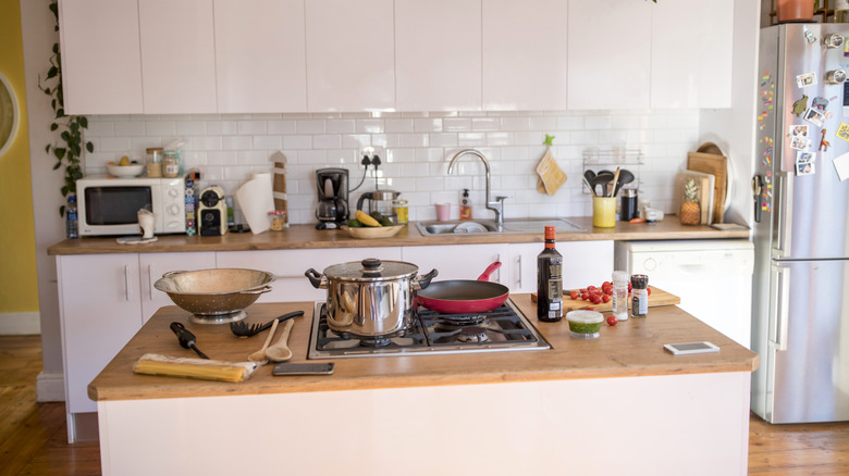 A messy and cluttered kitchen