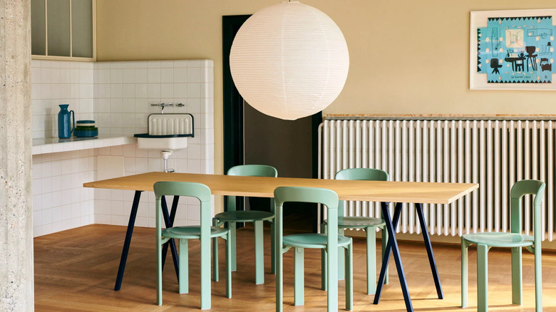Rice paper lantern over kitchen table