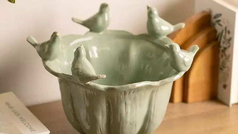 ceramic bowl with bird detailing