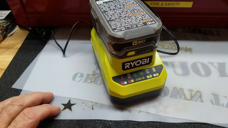View of Ryobi ONE+ 18V lithium-ion battery kit
