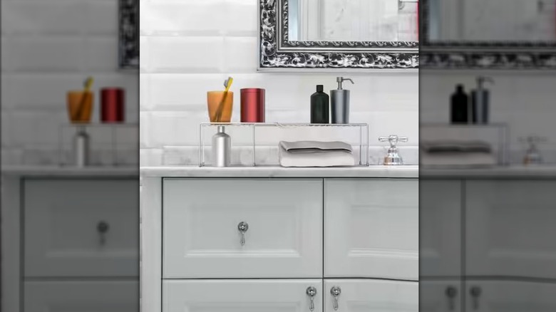 Classic Cuisine storage shelf on bathroom counter with hygiene essentials