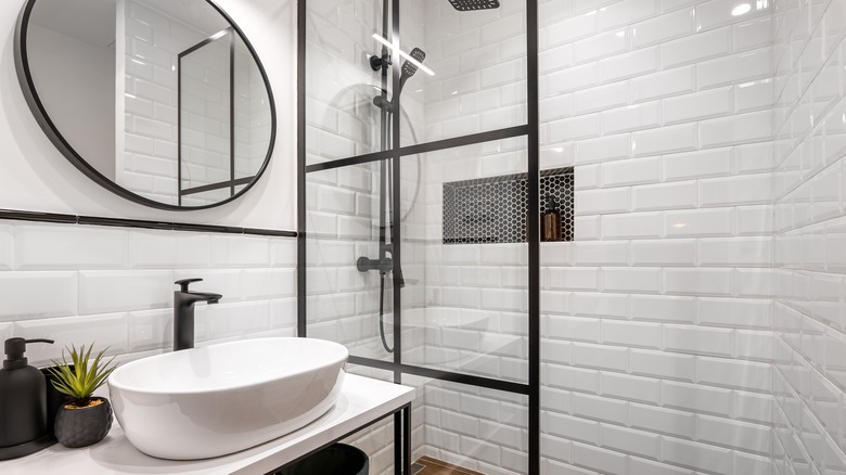 modern bathroom with white tiles