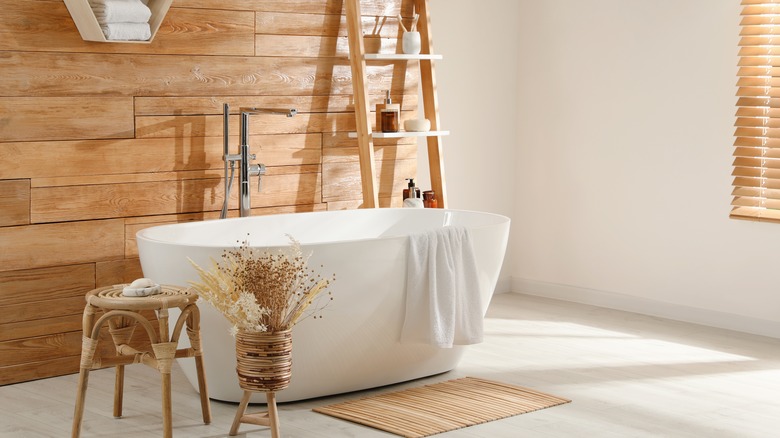 White bathtub in bathroom