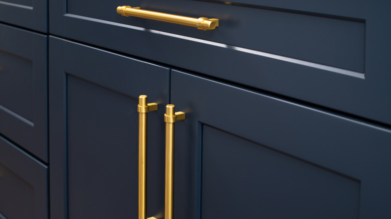Dark cabinets with gold handles