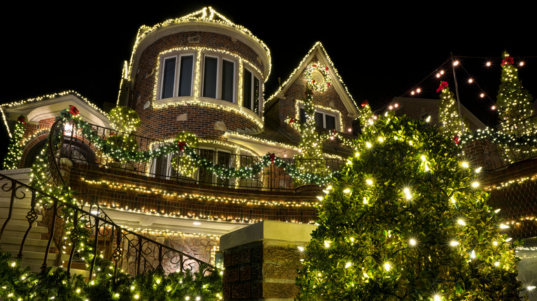 House decorated with lights
