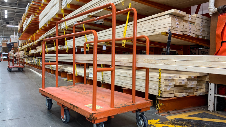 lumber section in Home Depot