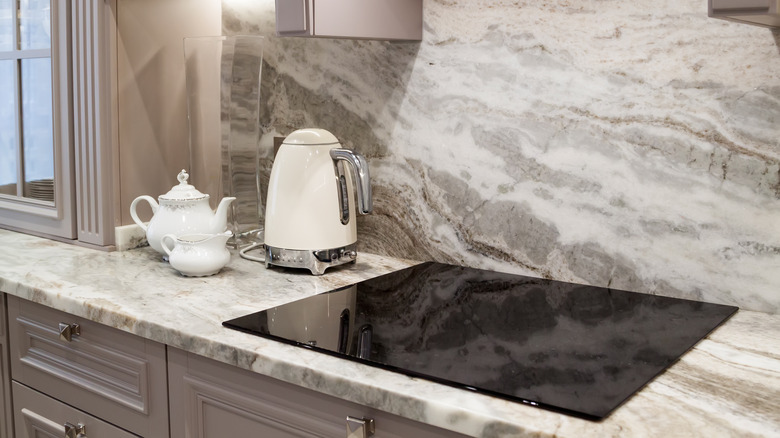 grey countertops and backsplash