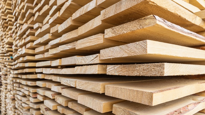 stacks of lumber boards