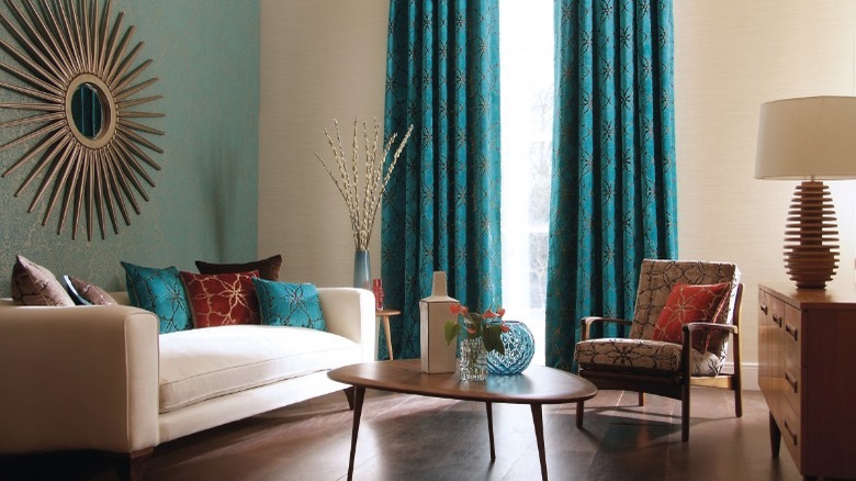 Teal blue curtains living room 