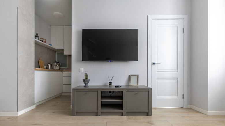 Wall-mounted TV in a living room