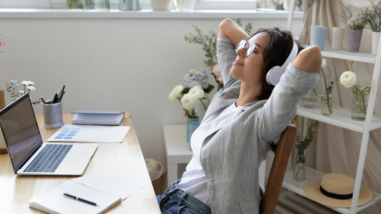 woman relaxing in office