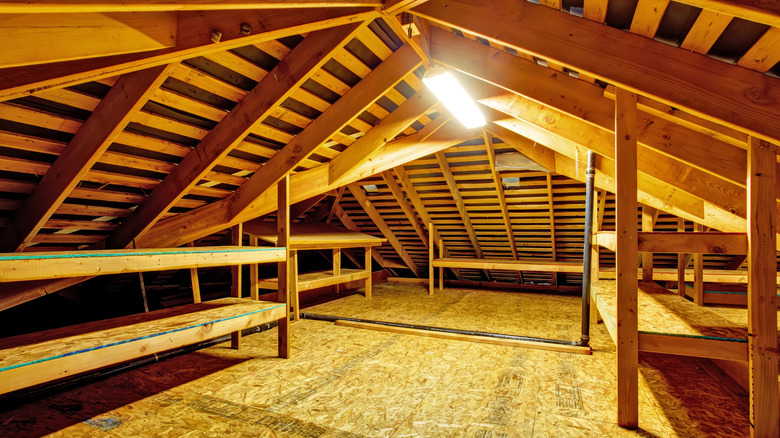 Shelves installed in an attic