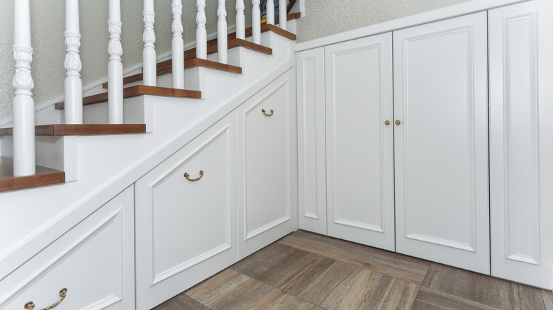 Cabinets installed under a staircase