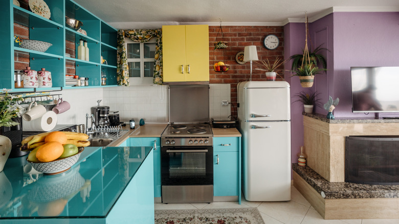 Modern kitchen with multi-color cabinets
