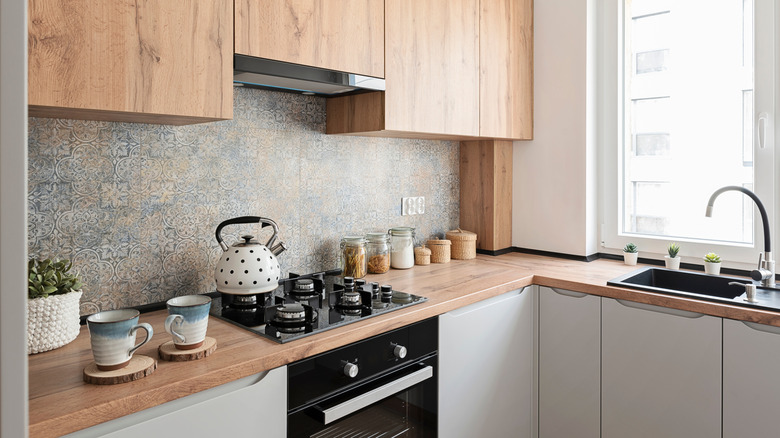 Corner of small, modern kitchen
